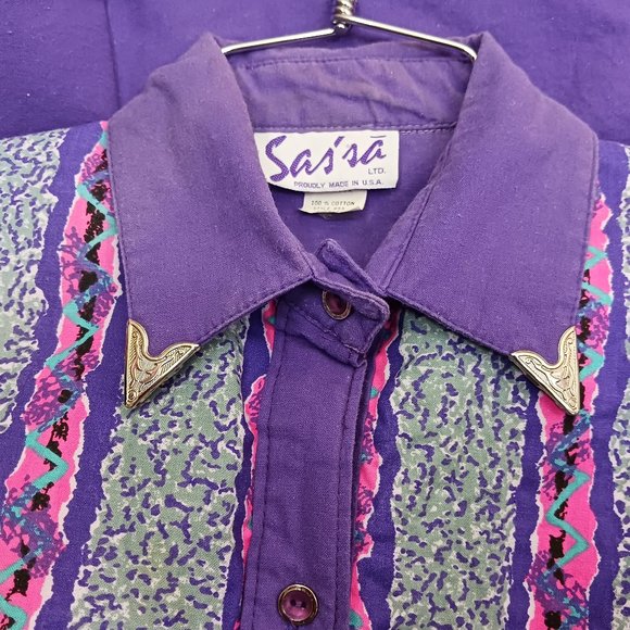 SASSA| Vintage Purple Western Southwestern Rodeo Button Down Shirt Sz Small - Picture 7 of 7